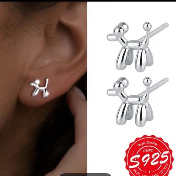 Sterling Silver Dog Animal Pendant Earrings - Picture 2 of 6